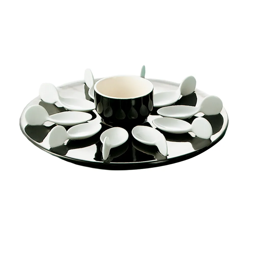 CAC China PTP-21-BLK - Spoon Set, 10 Black Spoons 4", 7oz Bowl, 12" Tray, Dishwasher/Oven Safe - Set