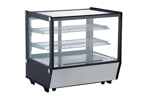 Omcan USA 47107 27" Full Service Countertop Refrigerated Display Case with Sliding Glass Door, 2 Shelves - 4.2 cu. ft. / 160 w