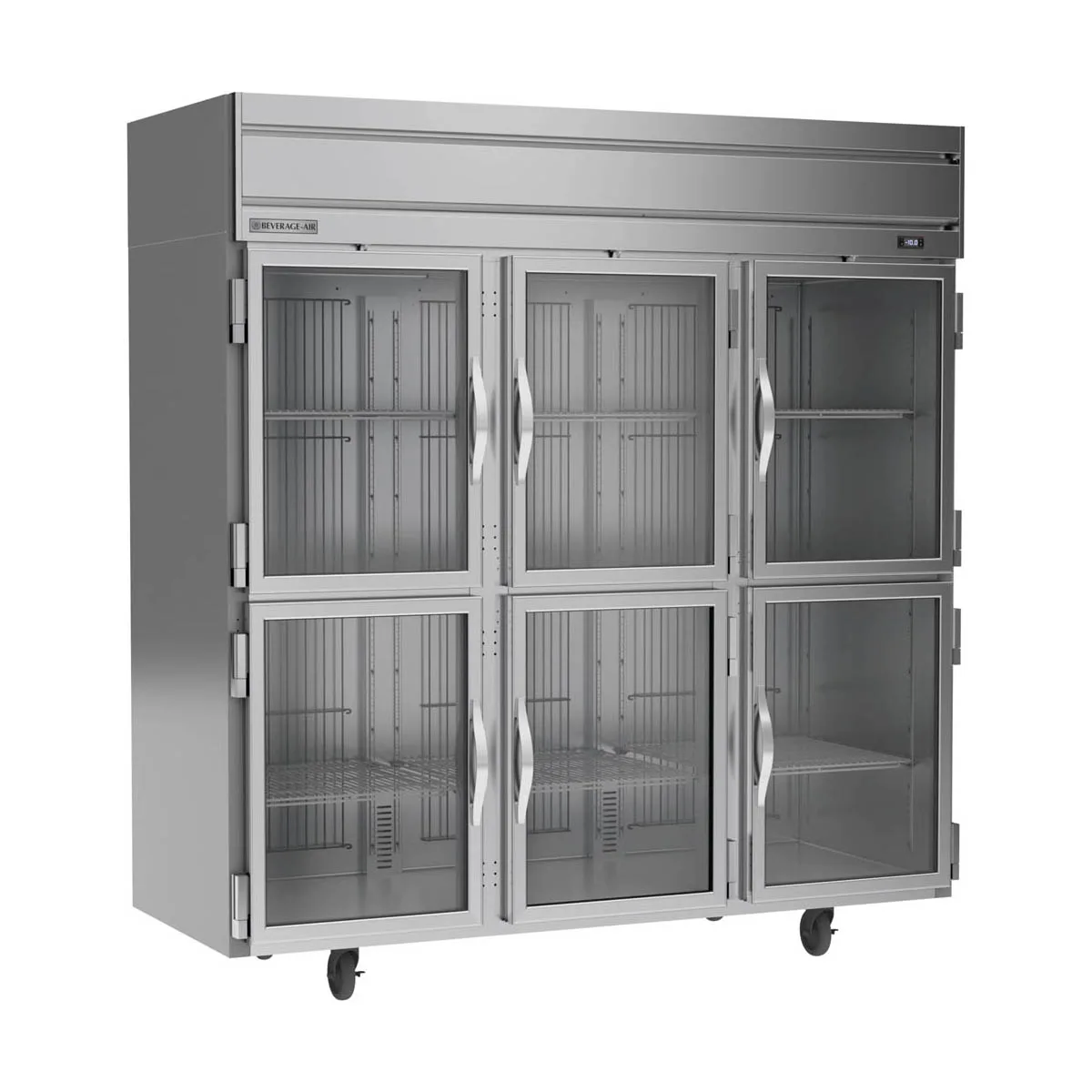 Beverage Air HFS3HC-1HG 78" 3-Section Reach-In Freezer, 6 Half Glass Doors, Top Mount, 69.1 cu. ft.