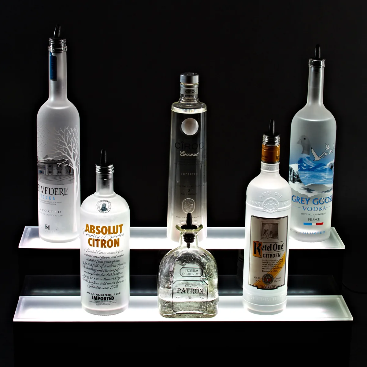 Krowne KR-2T36-R 36" Two Tier Royal Series Lighted Countertop Liquor Display, 18 Bottles