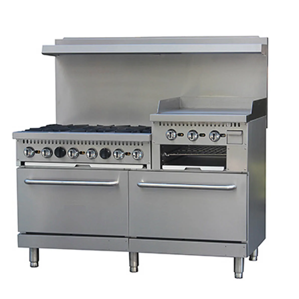 Comstock-Castle 2F330-36B 72" Gas Restaurant Range w/ (6) Open Burners, (1) 36" Raised Griddle, (2) Standard Ovens, 294.000 BTU