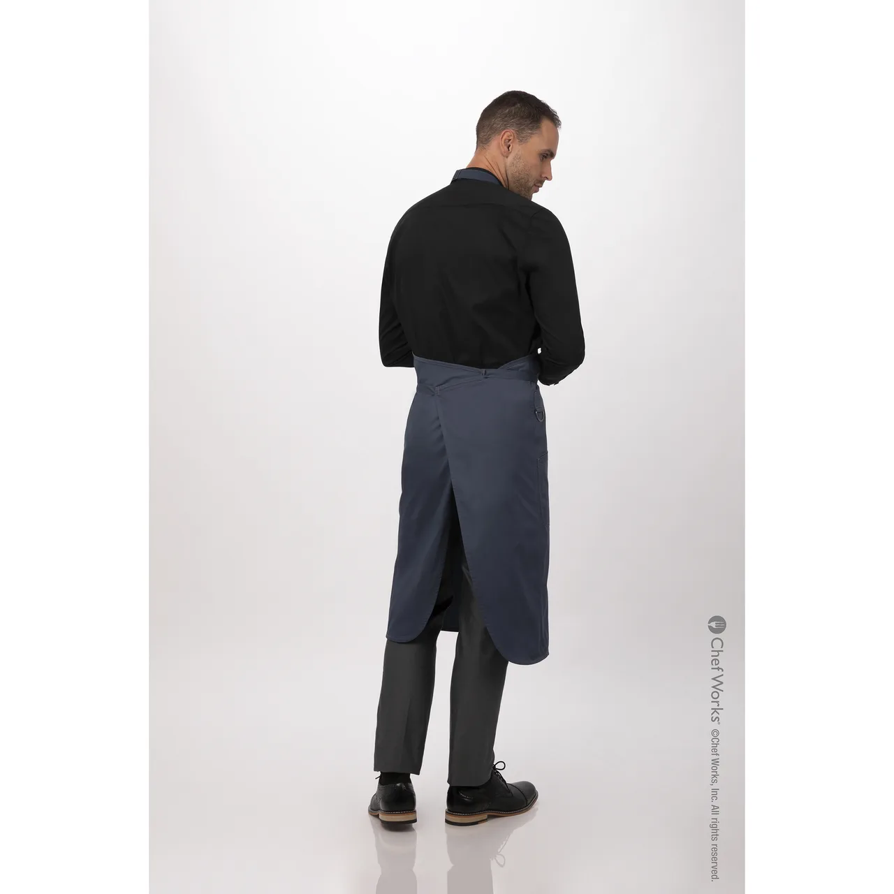 Chef Works ACN01-BLU-0 Bib Apron, 40"L x 43"W, Elastic Neck Strap, Pocket, Blue, 65/35 Poly/Cotton