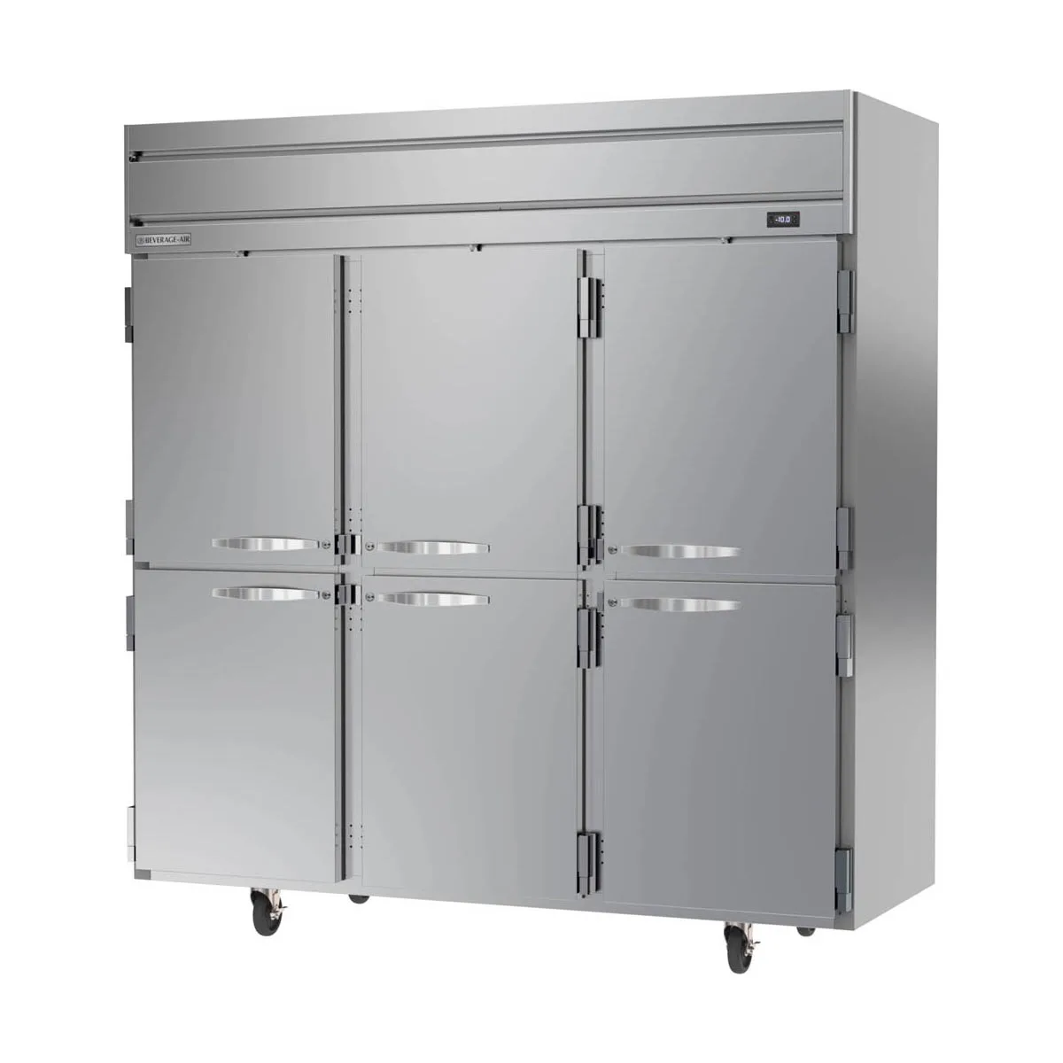 Beverage Air HF3HC-1HS 78" 3-Section Reach-In Freezer, 6 Half Solid Doors, Top Mount, 69.1 cu. ft., Stainless Steel Front