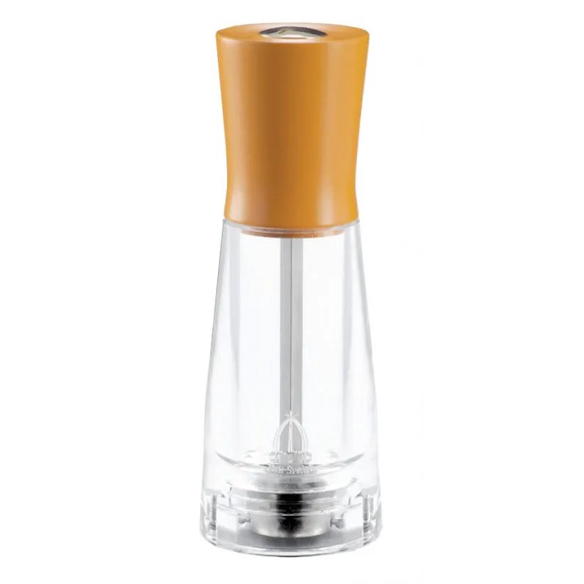 Omcan USA 43700 Tosca Salt Mill, 6" (15 cm) Tall, Orange, Wood/Acrylic Base, Anti‑Rust Shaft