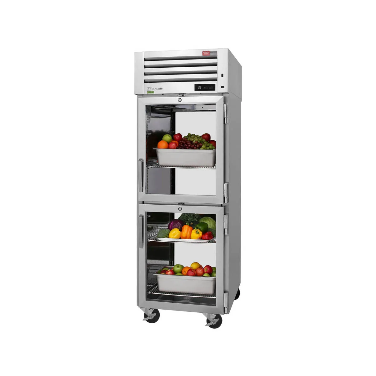 Turbo Air PRO-26-2R-GS-PT-N 1-Section Pass-Thru Refrigerator w/ 2 Glass & 2 Solid Half Doors, Top Mount, Stainless Steel, 26 cu. ft.