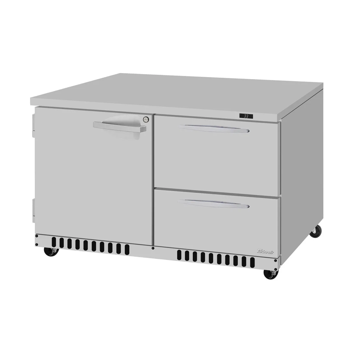 Turbo Air PUR-48-D2R(L)-FB-N 48" 1-Door 2-Drawer Commercial Undercounter Fridge, Front Breathing, 11 Cu Ft