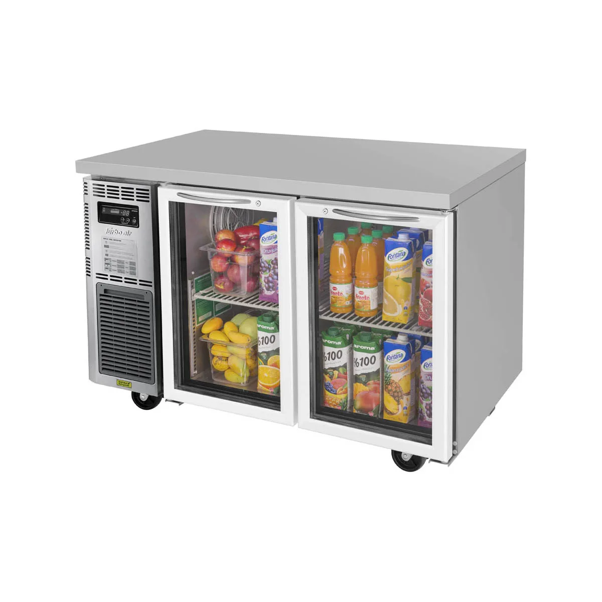 Turbo Air JUR-48-G-N 47" 2-Section Undercounter Refrigerator w/ 2 Glass Doors, 10.6 cu. ft.