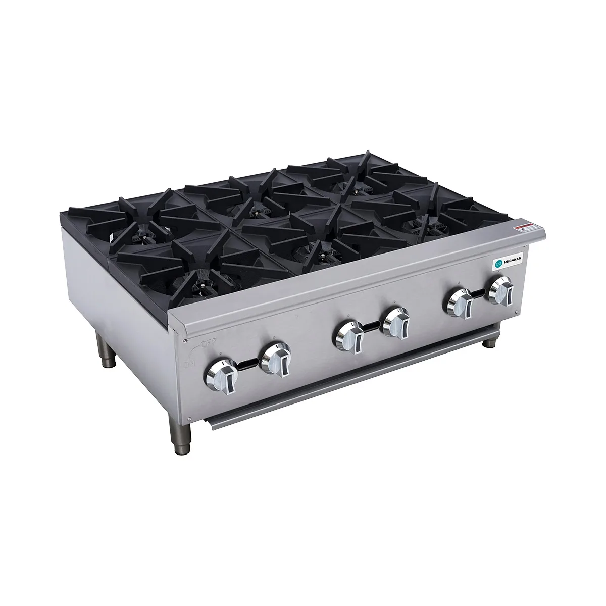 Hurakan HKN-XRCG36-6 A/W 36" Countertop Gas Hotplate w/ 6 Burners, Manual Control, 150.000 BTU
