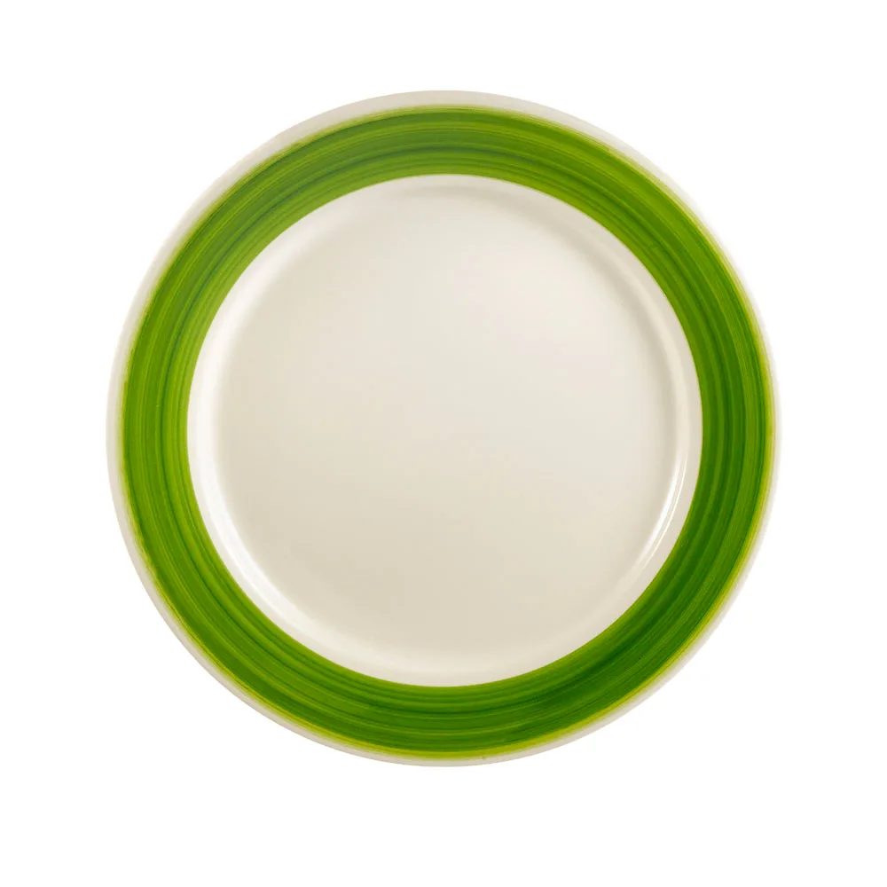 CAC China R-21-G - 12" Green Round Ceramic Plate 1-1/4" High, Rolled Edge, Dishwasher Safe - Dozen