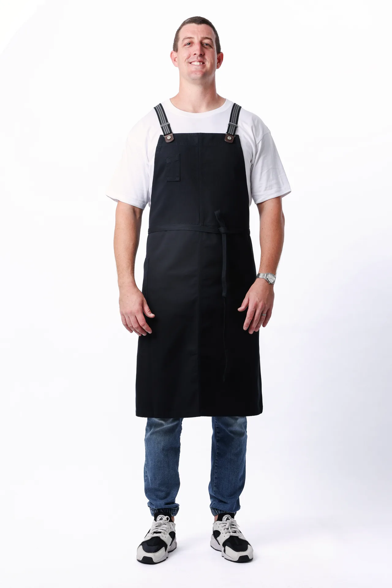 Chef Works ACS01S-JBK-0 Bib Apron, 40.4"L x 39"W, Unisex, 100% Cotton, Jet Black, 2 Pockets