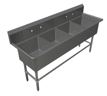 John Boos 4PB244 101" Four Compartment Sink, 24"W x 24"L Bowl Without Drainboard