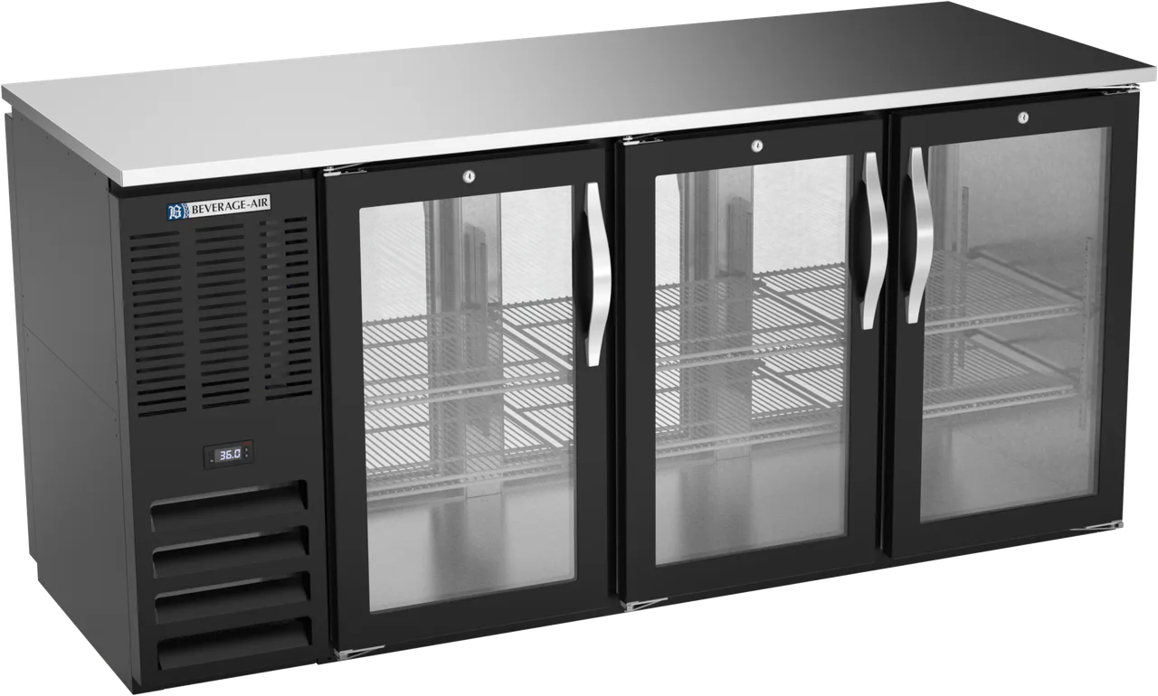 Beverage Air BBN72HC-GS-PT-B Pass‑Thru, 72" W x 27‑7/8" D x 34" H, 19.6 Cu ft, Black, 6 Doors, R290