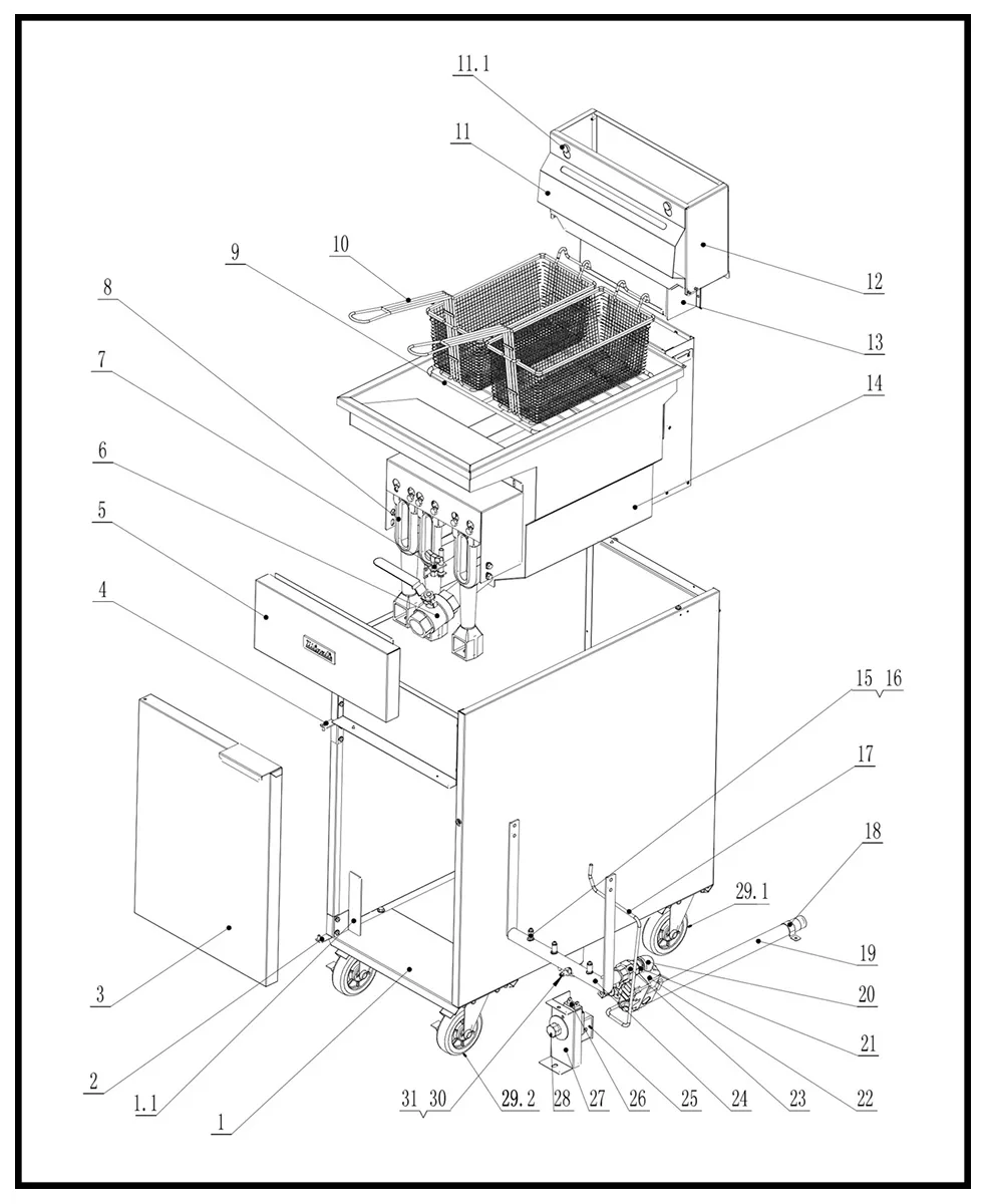 Migali C-F75-NG 21" Floor Model Natural Gas Full Pot Fryer w/ 75 lbs, 5 Burners, 170.000 BTU