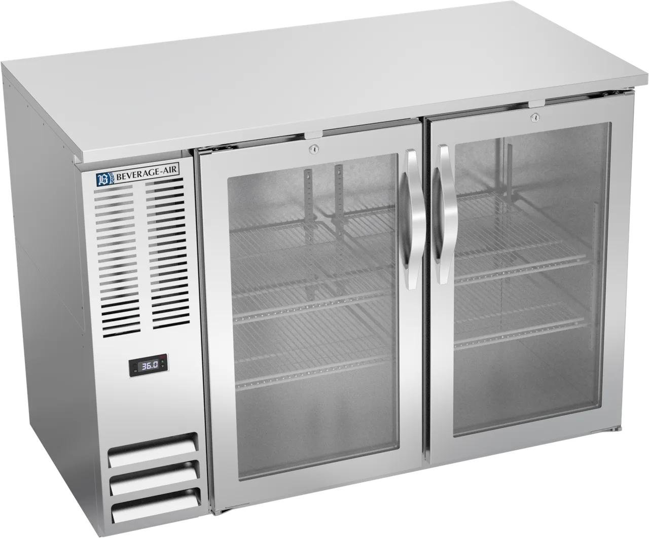 Beverage Air BBN48HC-G-S Back Bar Cooler 48"W×26-3/8"D×34"H 12.56 cu ft 2‑Door LED R290 1/4 HP 115V