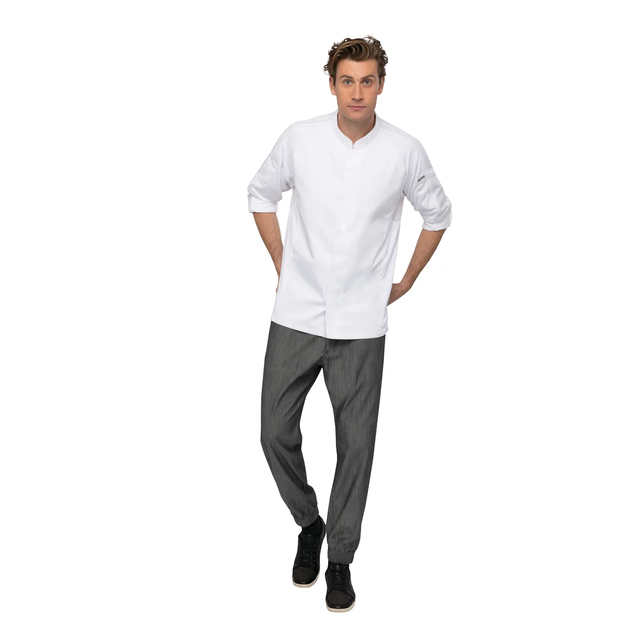 Chef Works CES04-WHT-L Valencia Knit Chef Coat, Large White, 65/35 Twill, Sleeve with Cuffs, Vent