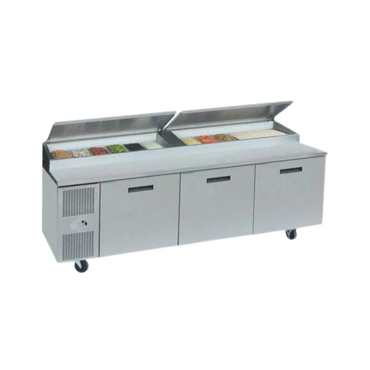 Randell 9220-513 84" 3-Section Sandwich and Salad Prep Table, 16 Pans, Stainless Steel