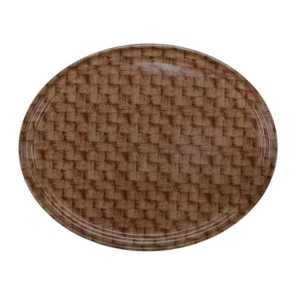 Cambro 2500301 Oval Tray, 19‑1/4" x 24" Fiberglass, Wood Design Dark Basketweave, NSF