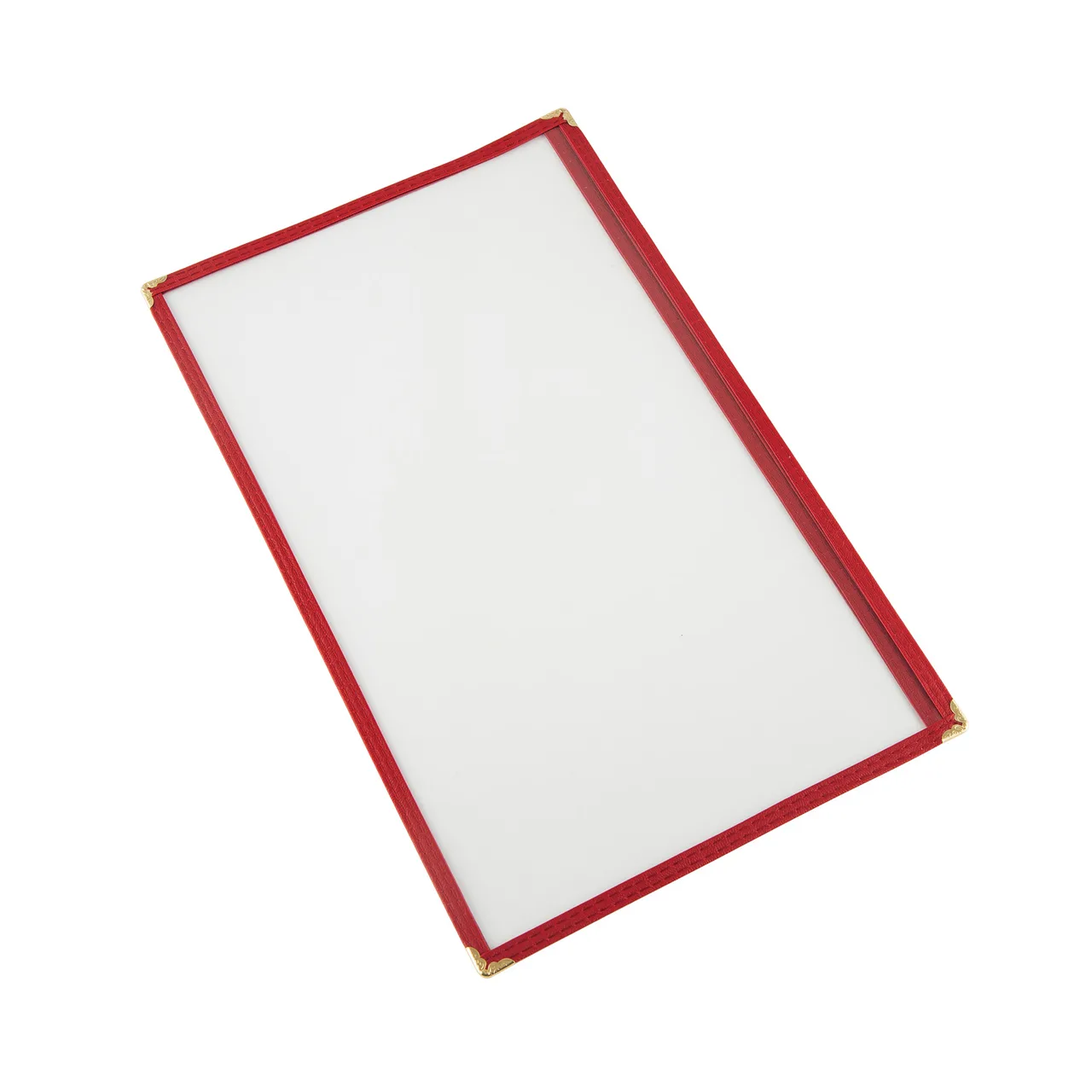 CAC China MCP1-914RD Menu Cover, 1-Pocket Vinyl Booklet, 8½" x 14" Size, Red Trim, Brass Corners
