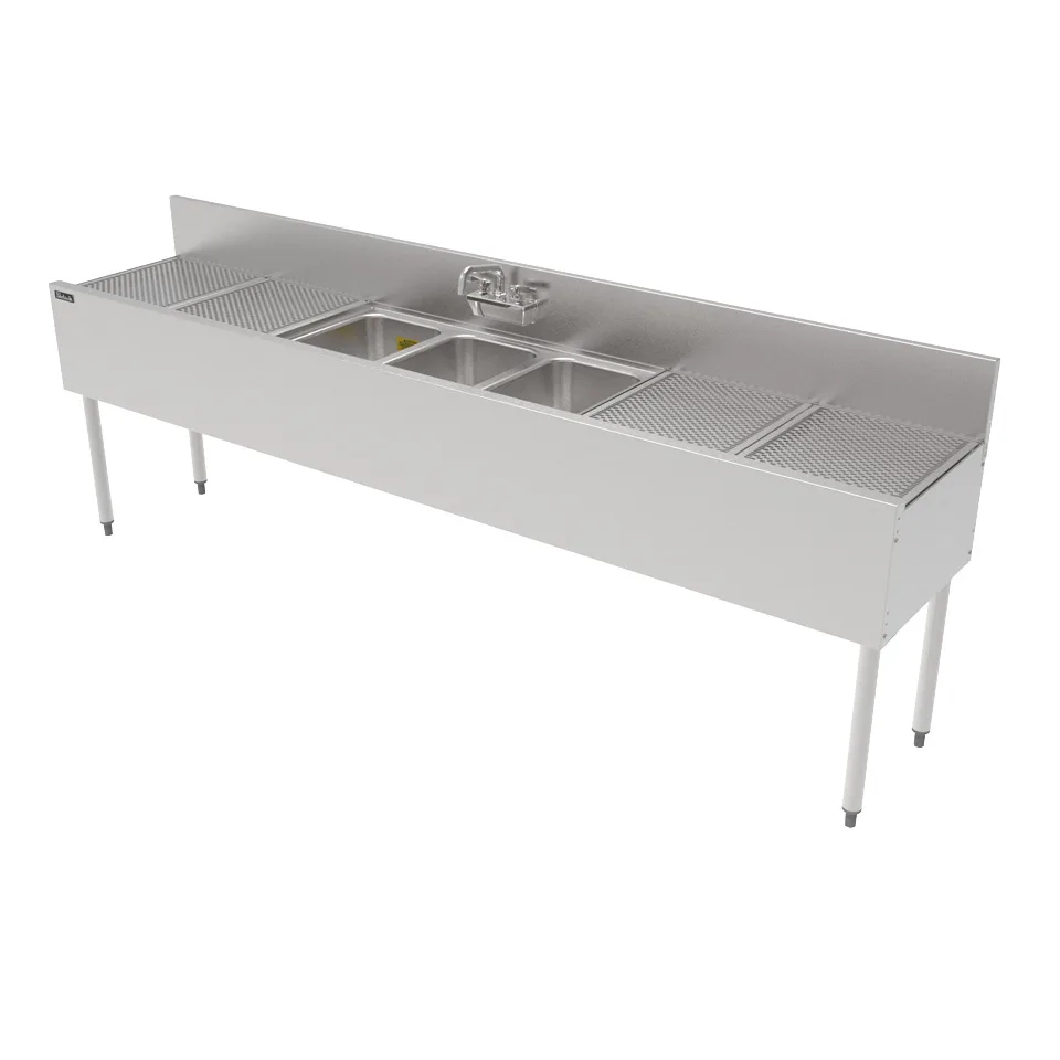Perlick TS96M3-DB 96" Underbar Sink Units, 3 Compartment with 2 Drainboards