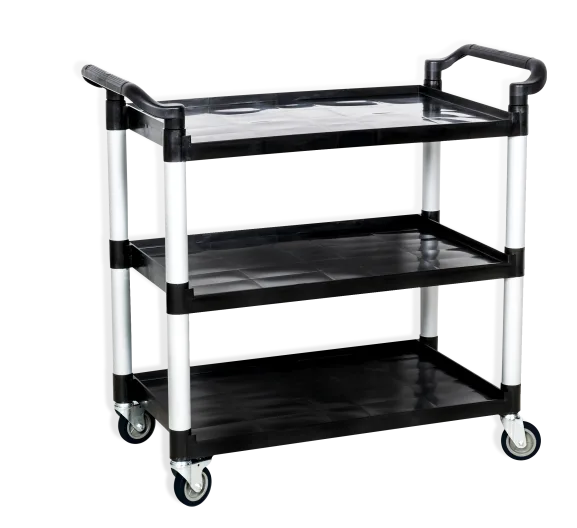 Steel Works SWT-2042 3-Tier Service Cart, 19.75" x 42.5" x 37.875"H, 350 lbs, Aluminum Tubing, Grey/Black