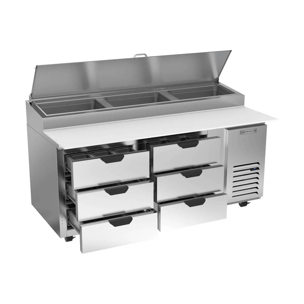 Beverage Air DPD72HC-6 72" 2-Section Refrigerated Pizza Prep Table w/ 6 Drawers