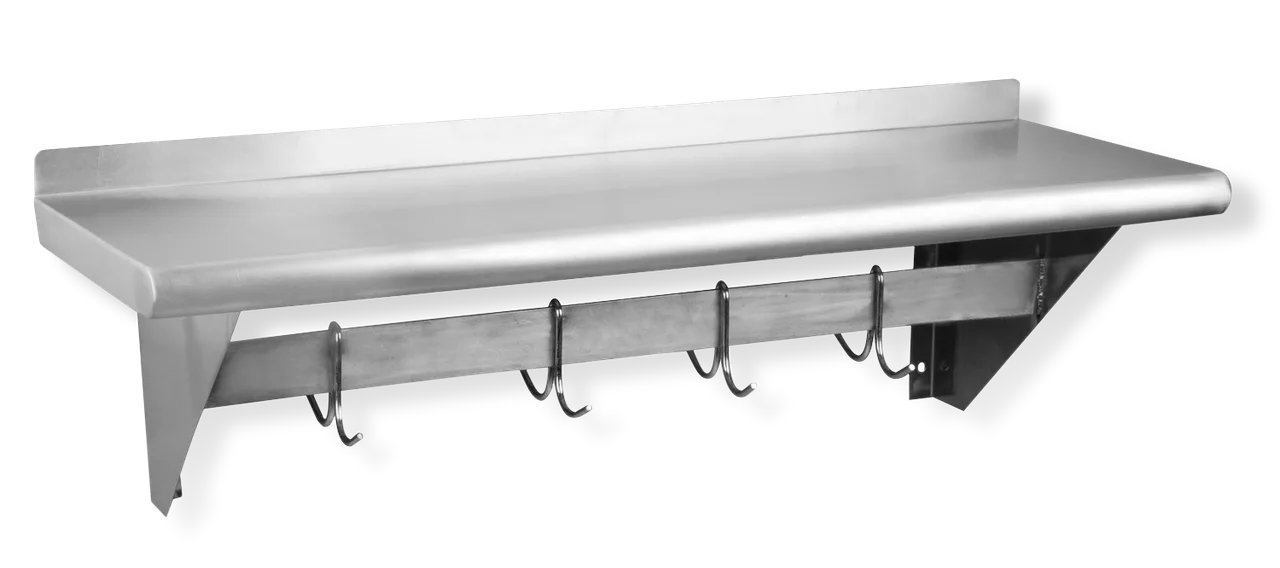 Steel Works SWPS-1460-318 Wall Shelf with Pot Rack - 60"W x 14"D