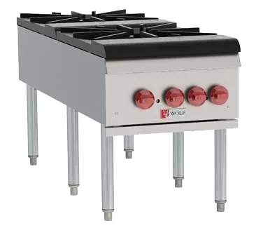 Wolf WSPR2F 18" Gas Stock Pot Range w/ (2) Two Ring Burners, Front to Back Design, 220.000 BTU