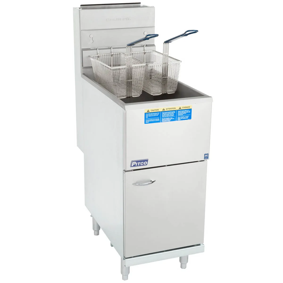 Pitco 45C+S 15" Quick Ship Full Pot Floor Model Gas Fryer w/ 42-50 lbs Capacity, 122.000 BTU