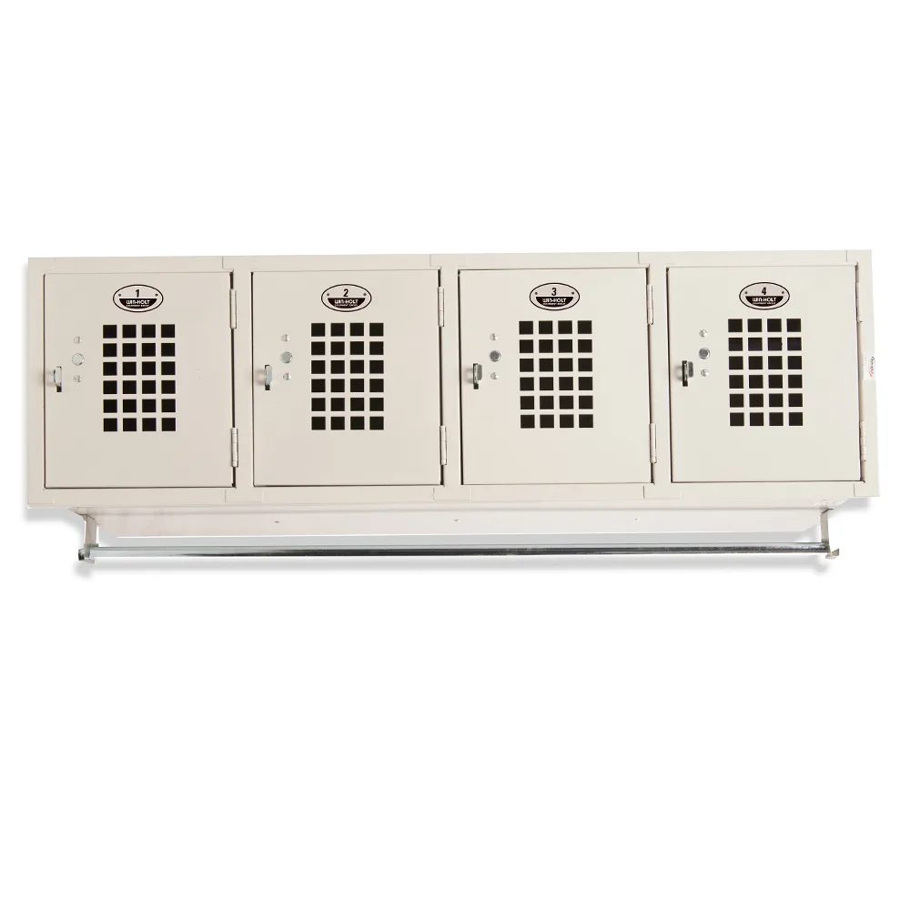 Winholt WL-4 Wall Mounted Lockers, 4 Compartments, 48"W x 18"D x 13-5/8"H, Beige Finish, Mesh Grid Doors