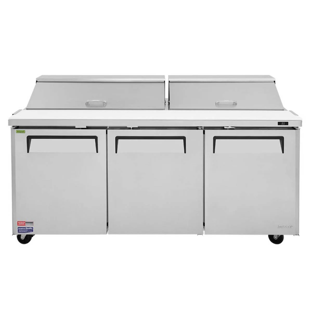 Turbo Air MST-72-N 72" Three Section Sandwich / Salad Prep Table w/ 3 Doors, 18 Pans