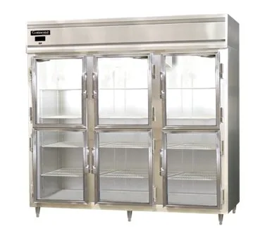 Continental Refrigerator D3RENSAGDHD 85" 3-Section Reach-In Refrigerator w/ 6 Glass Half Doors, Stainless Steel Exterior, 75 cu. ft.