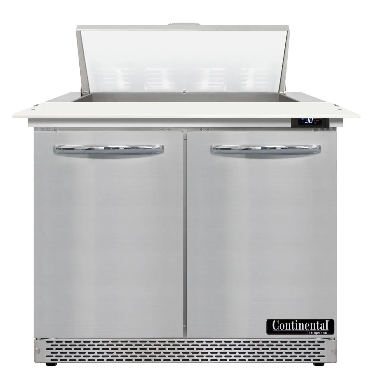 Continental Refrigerator SW36N8C-FB 36" Two Section Sandwich / Salad Prep Table w/ 2 Doors, 8 Pans