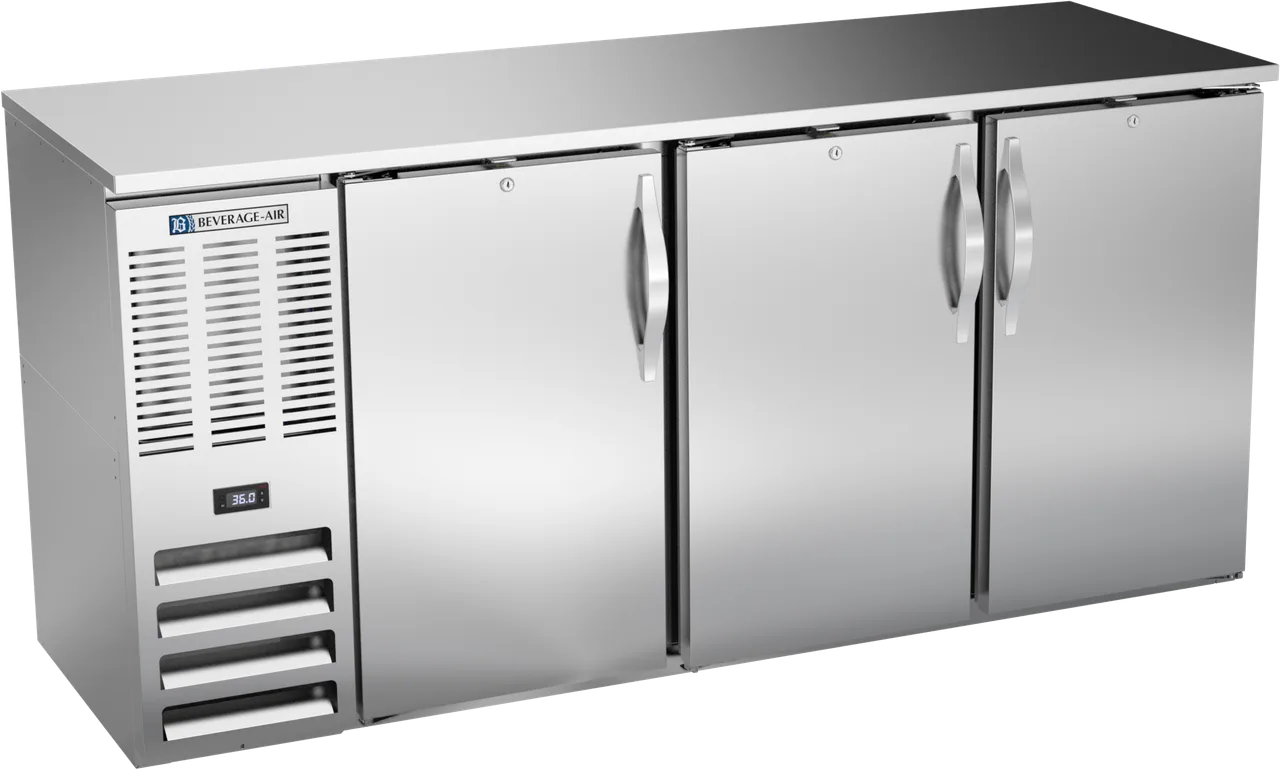 Beverage Air BBN72HC-F-S Cooler, 72" W x 26-3/8" D x 34" H, 19.6 Cu Ft, 3‑Door Swing Steel LED R290