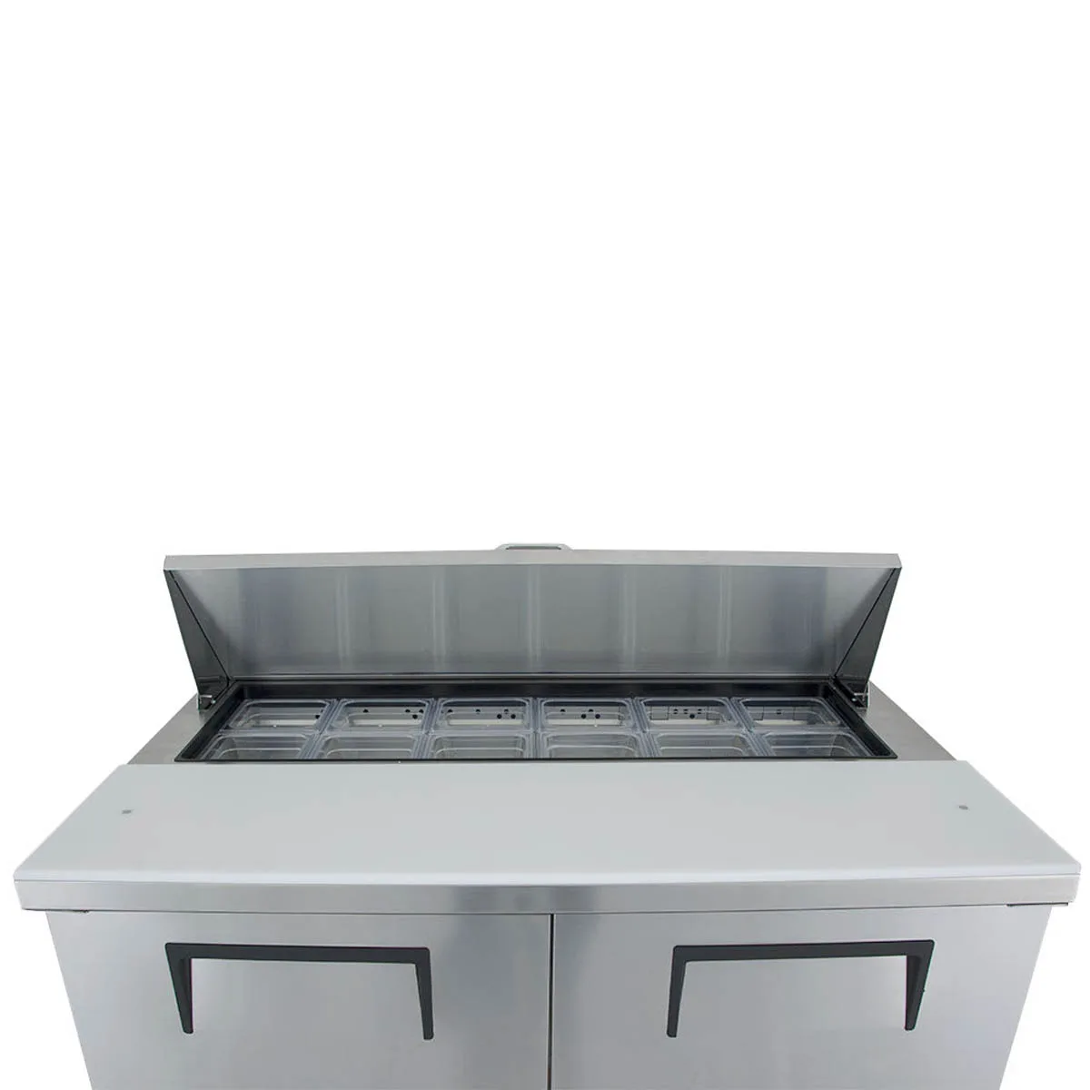True TSSU-48-12-HC 48" Two Section Sandwich / Salad Prep Table w/ 2 Doors, 12 Pans