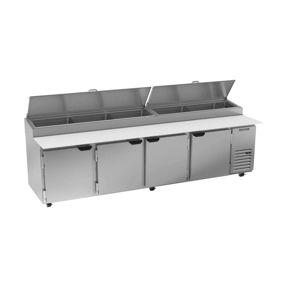 Beverage-Air DP119HC 119" 4-Section Refrigerated Pizza Prep Table w/ 4 Doors, 42 cu. ft.