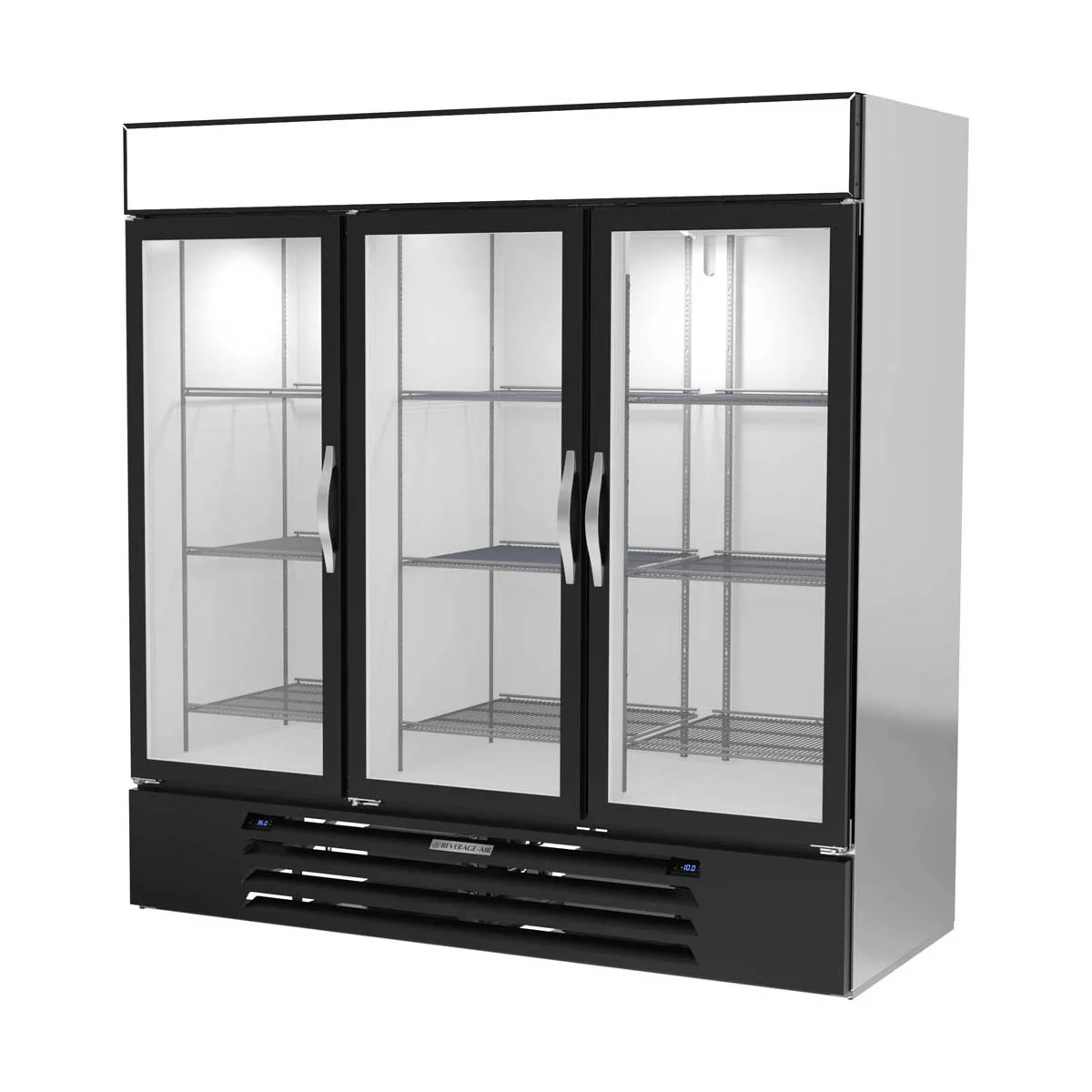 Beverage Air MMRF72HC-1-B-BW 75" 3‑Door Merchandiser, 19.6 cu ft Fridge & 44.9 cu ft Freezer