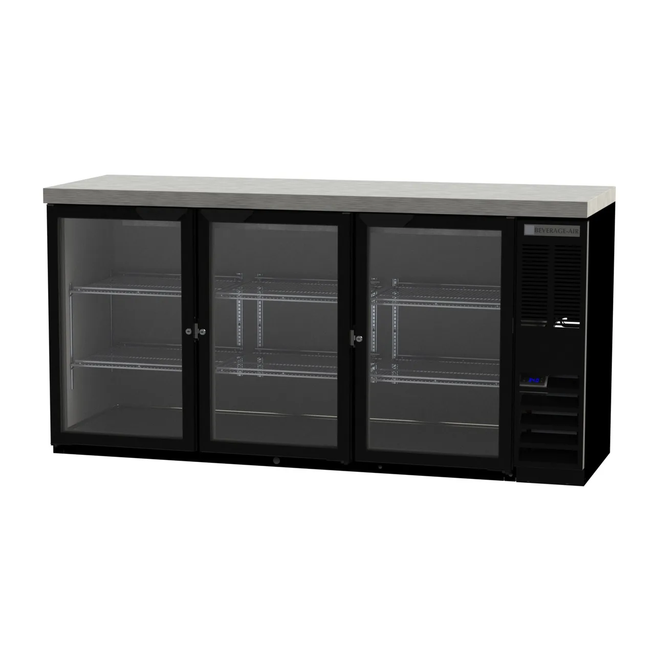 Beverage Air BB72HC-1-G-B-27 72" 3 Section Back Bar Refrigerator with Glass Door