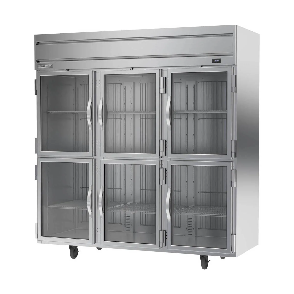 Beverage Air HRPS3HC-1HG 78" 3-Section Reach-In Refrigerator w/ 6 Glass Half Doors, Top Mounted, 1/3 hp, 71.5 cu. ft.