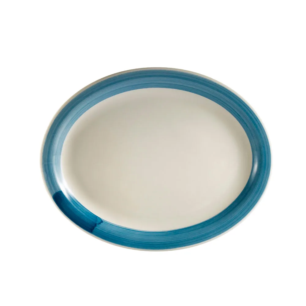 CAC China R-13NR-BLU - Platter, 11½" L x 9" W x 1¼" H Oval, Narrow Rim, Blue Ceramic - Dozen