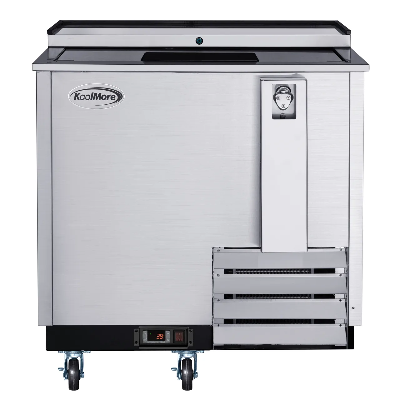 Koolmore KM-BOC36-SS Bottle Cooler, 36" Width, 9 Cu Ft, Stainless Steel, 4 Casters, 115V, 33-40°F