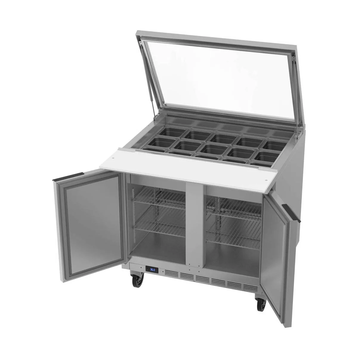 Beverage Air SPE36HC-15M-STL 36" Mega Top Sandwich/Salad Prep Table w/ 2 Doors, 15 Pans, 10 cu. ft.