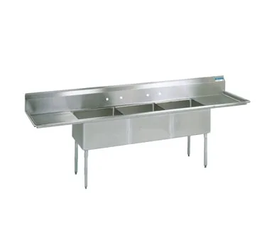 BK Resources BKS-3-24-14-24T 120" Three Compartment Sink, 24"W x 24"L Bowl With 2 Drainboards