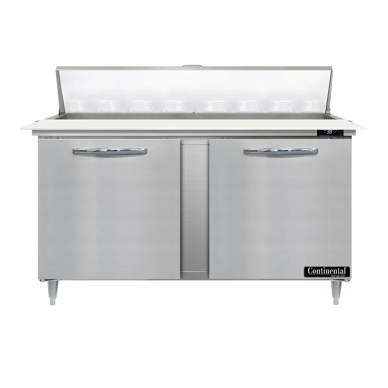 Continental Refrigerator D60N16C 60"Two Section Sandwich / Salad Prep Table w/ 2 Doors, 16 Pans