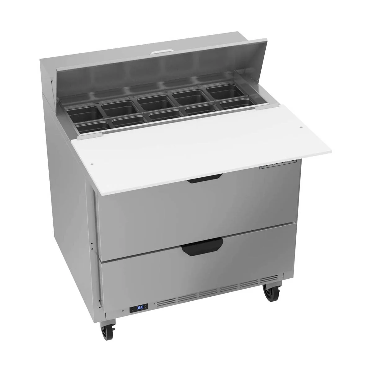 Beverage Air SPED36HC-10C-2 36" One Section Sandwich/Salad Prep Table w/ 2 Drawers, 10 Pans