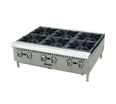 Adcraft BDCTH-36 36" Countertop Heavy Duty Gas Hotplate with (6) Burners, Manual Controls, 150.000 BTU
