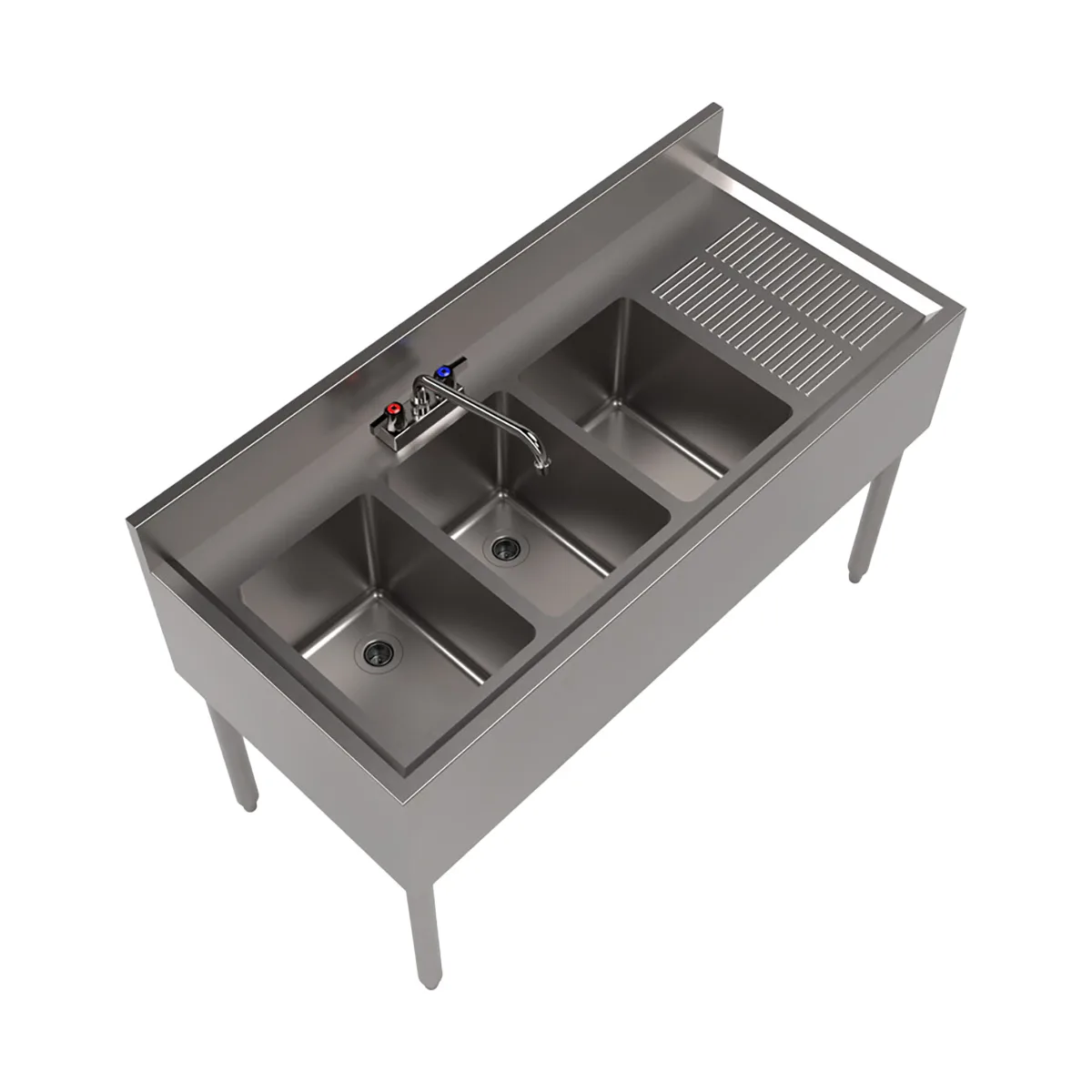 BK Resources UB4-21-348RS 48" Underbar Sink Units, 3 Compartment with Right Drainboard