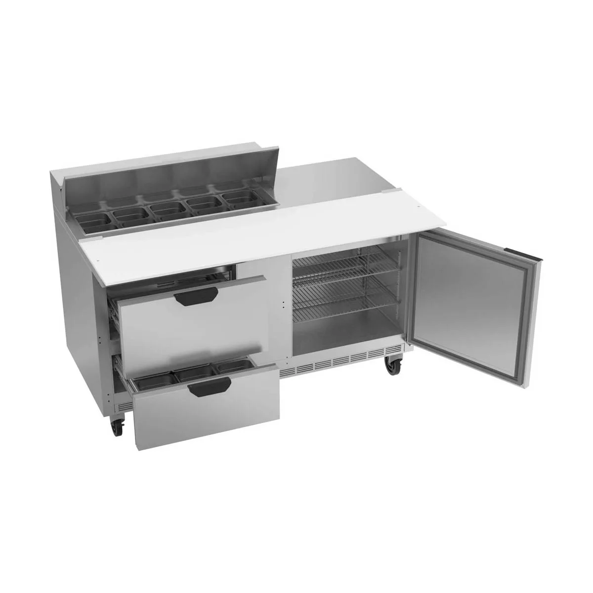 Beverage Air SPED60HC-10C-2 60" Two Section Sandwich/Salad Prep Table w/ 2 Drawers & 1 Door, 10 Pans