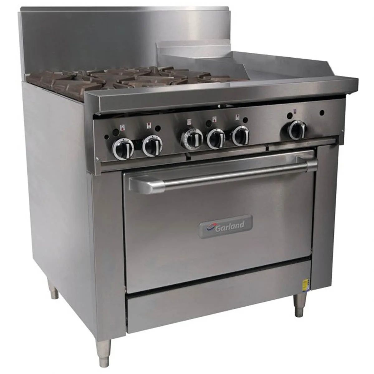 Garland US Range U36-4G12S 36" Gas Restaurant Range w/ (4) Open Burners, 12" Griddle, (1) Cabinet Base, 146.000 BTU