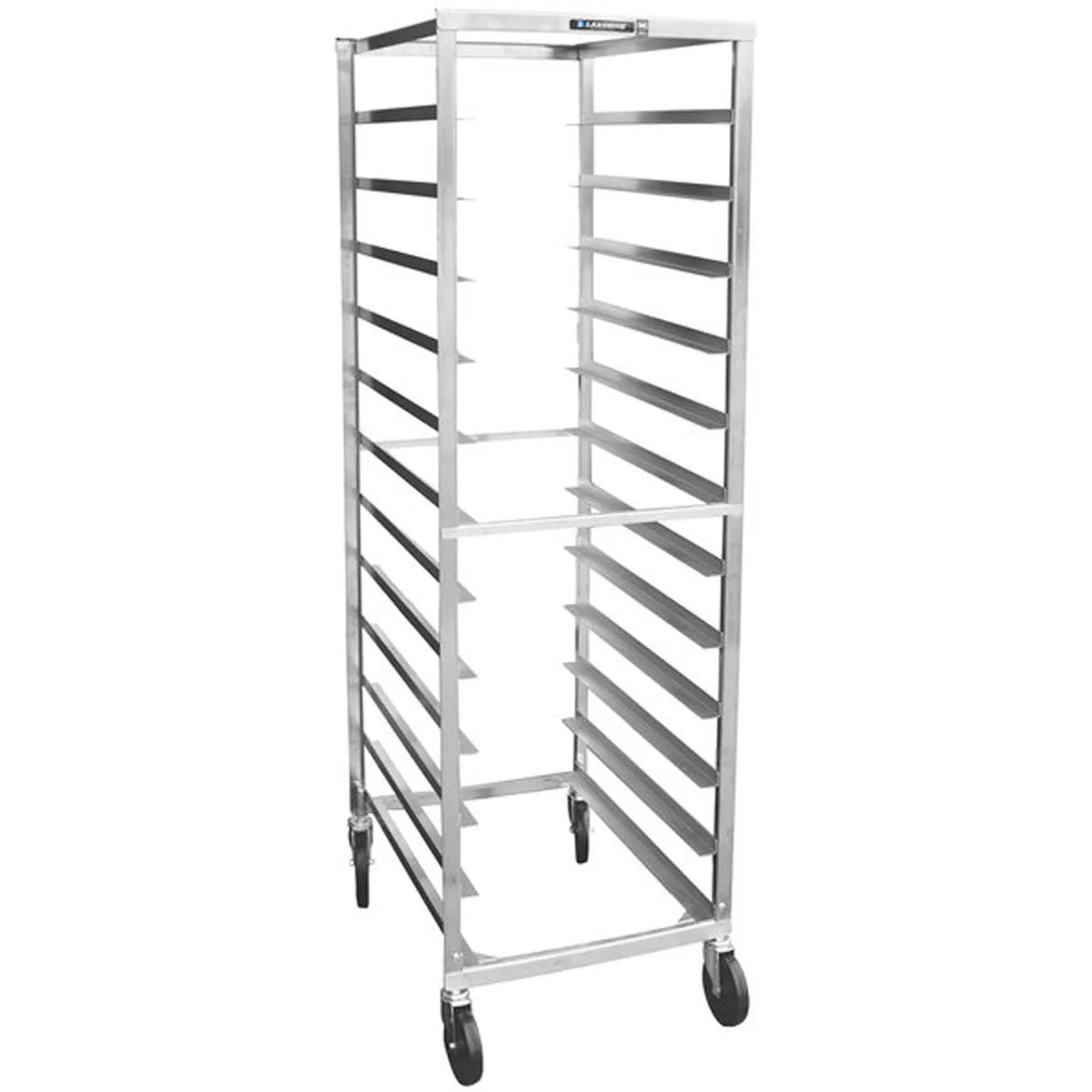 Lakeside 158 10 Pan End Load Full Height Stainless Steel Bun / Sheet Pan Rack w/ 5" Bottom Load Slides