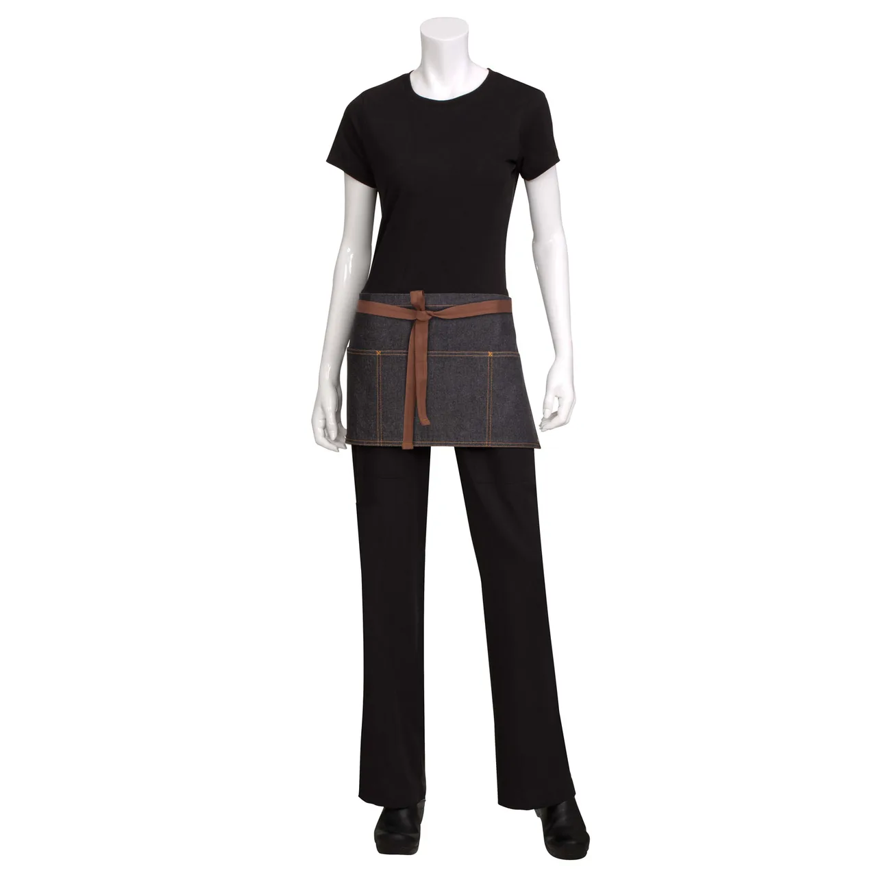 Chef Works AW054-BLK-0 - Black 12"L x 23"W Waist Apron, 100% Cotton Denim, 3 Pockets